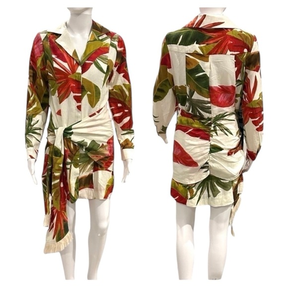 FARM Rio Spring Forest Floral Front Wrap Long Sleeve Shirt Mini Dress NEW Small - Picture 13 of 15